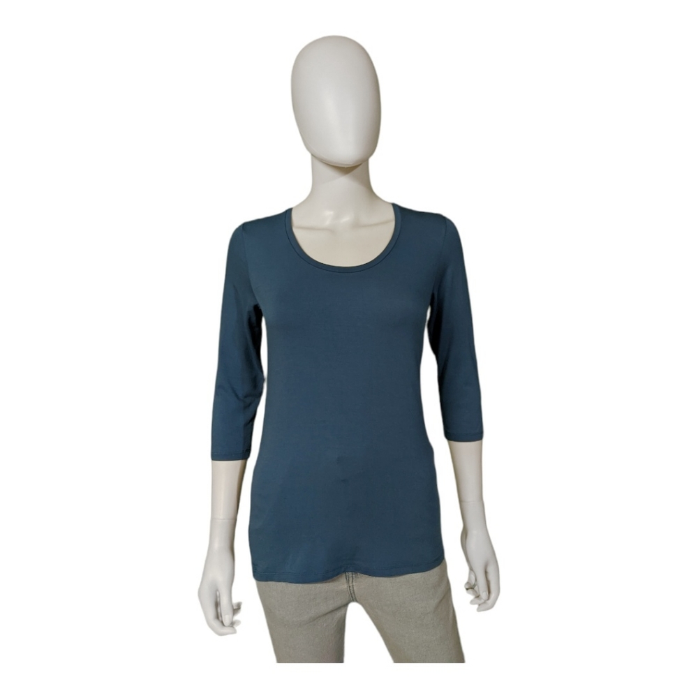 Saks Fifth Avenue X Majestic Features Scoop Neck 3/4 Sleeve Tee Ocean Blue M